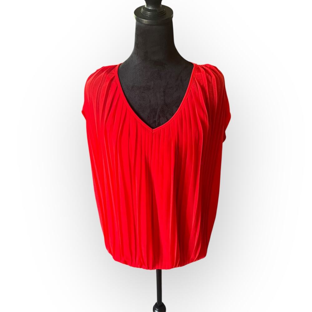 Coldwater Creek Women's Red Pleated Front Batwing Sleeve Sheer Lined Blouse Sz M
